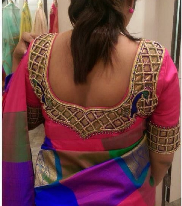 Traditional silk saree blouse back neck designs with borders New design blouse cutting and stitching in marathi