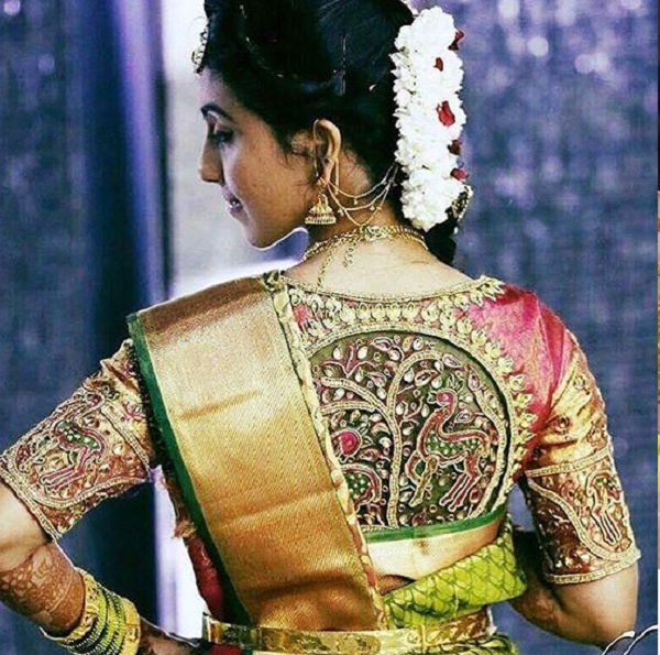 pattu saree back neck designs