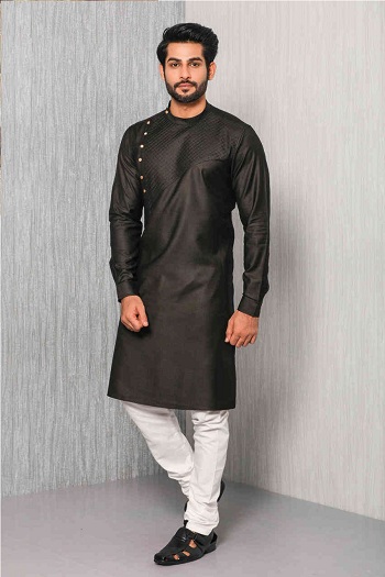 Black Cotton Kurta For Men