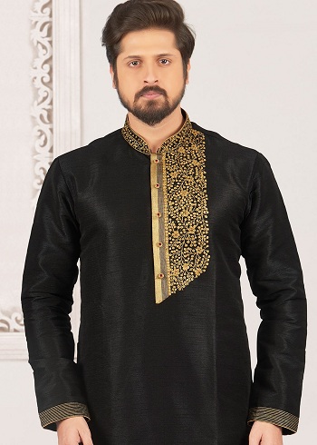 Black Embroidered Punjabi Kurta