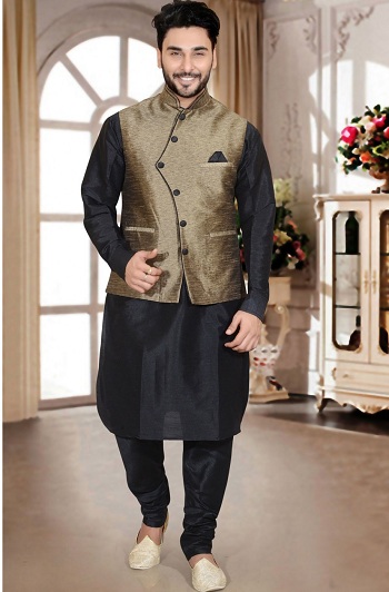 Black Kurta Pajama With Golden Jacket