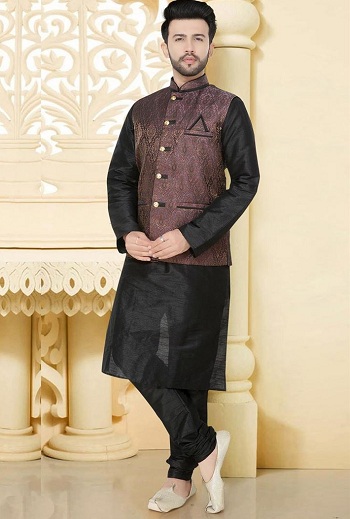 Black Kurta Pajama With Jacket