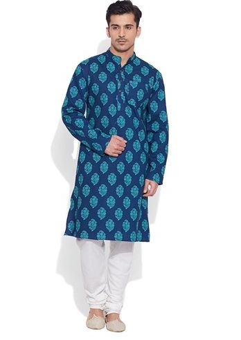 Blue Printed Kurta for Men