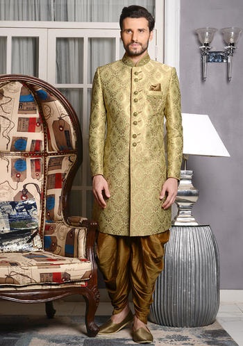 Golden Dhoti And Kurta For Wedding