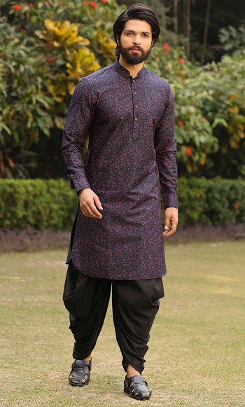 Manyavar Black Pathani Kurta