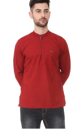 Men’s Red Kurta Style with Jeans
