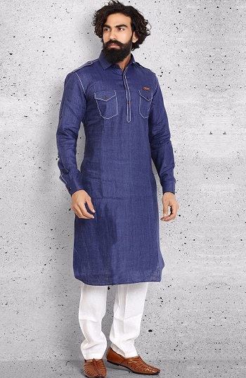 Navy Blue Pathani Kurta Pajama