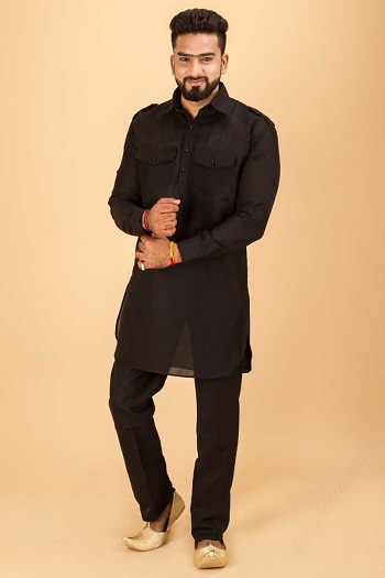 Punjabi Style Black Kurta Pajama
