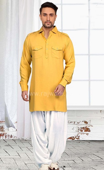 Yellow Pathani Kurta For Males