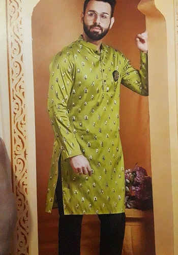 green Punjabi Printed Kurta