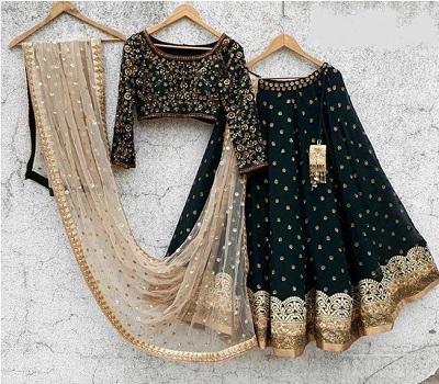 Boat neck blouse with elbow sleeves for Lehenga