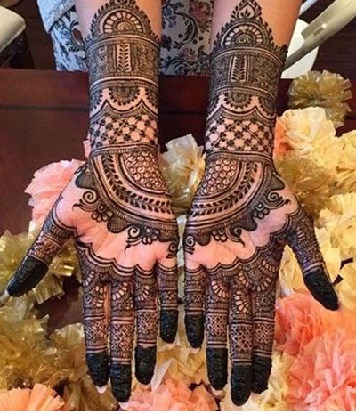Matching Eid Festival Mehndi For Brides Front Hands