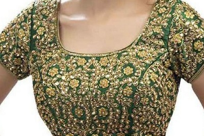 Partywear green blouse aari work