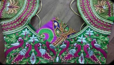 aari work blouse peacock design