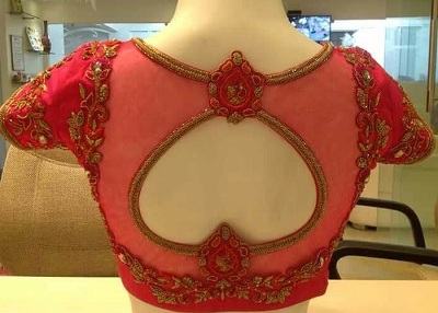 boat neck netted blouse design
