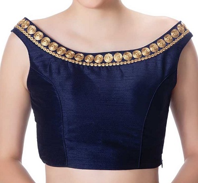 Mirror Work Latest Boat Neck Blouse Designs 2019