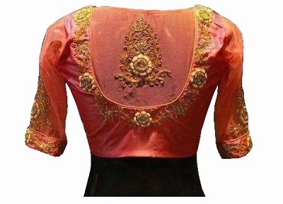 embroidered net party blouse design