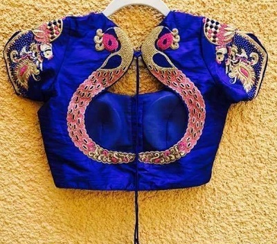 peacock blouse design for silk saree