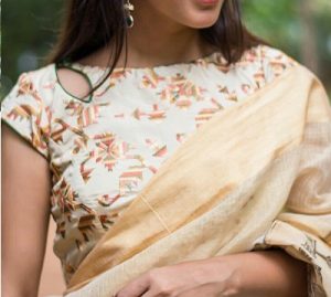 printed boat neck blouse designs