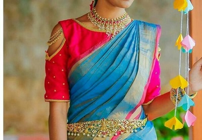 silk saree blouse with cold shoulder