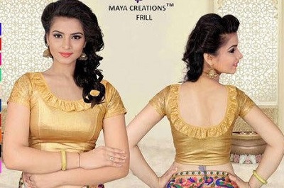 Golden neckline Frill saree blouse