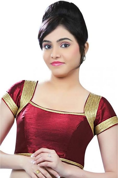 Patch pattern maroon saree blouse design