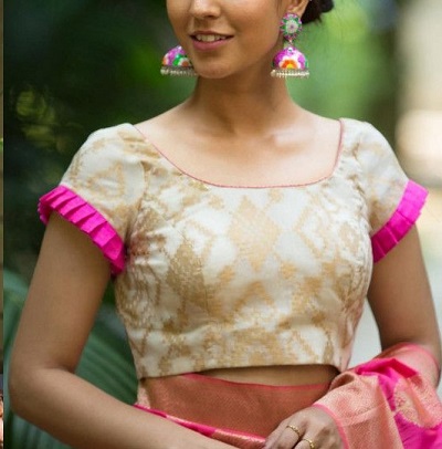 Pleated short sleeves saree blouse