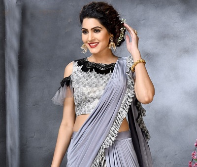 designer sari blouse with cold shoulder