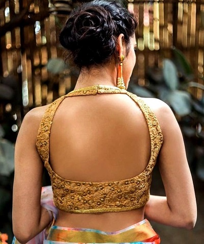 high neck backless blouse style