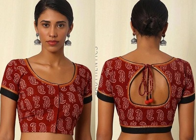 printed saree blouse back neck design