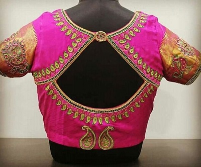 silk saree blouse design back neck