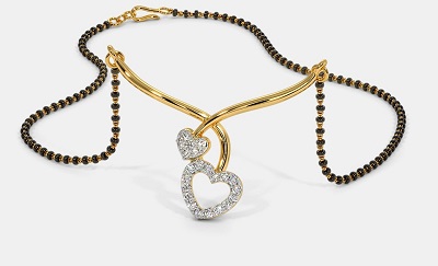 Gold and Diamond Heart Shaped Mangalsutra Pattern