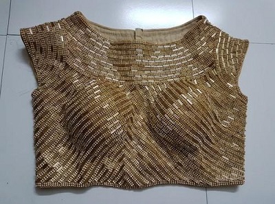 Golden designer blouse for plain or heavy sarees