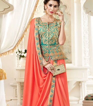 Green long length saree blouse design