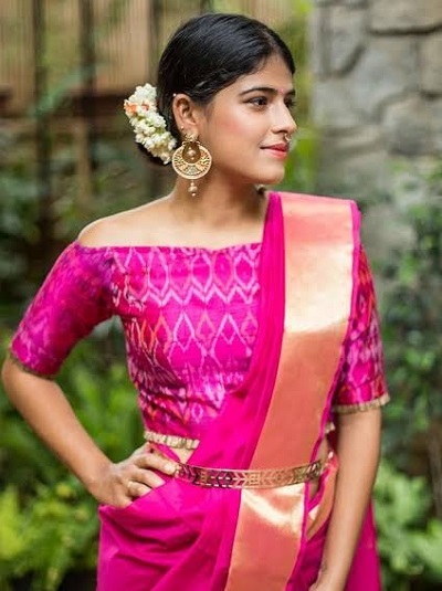 Off shoulder Silk saree blouse design