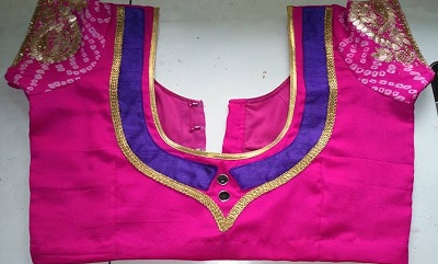 Pink and Blue Patch Work Blouse Design