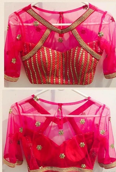 Red net saree Blouse pattern