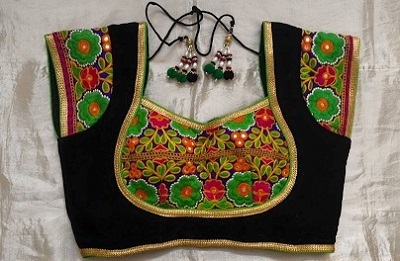 Traditional patch work blouse design