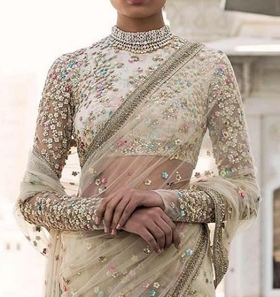 long length blouse designs for net sarees