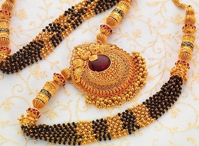 Black And Golden Beaded Side Chain Mangalsutra Design