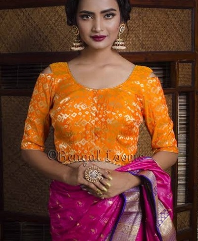 Cold Shoulder Banarasi Blouse style