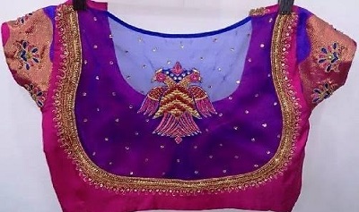 Contrasting color Banarasi Blouse