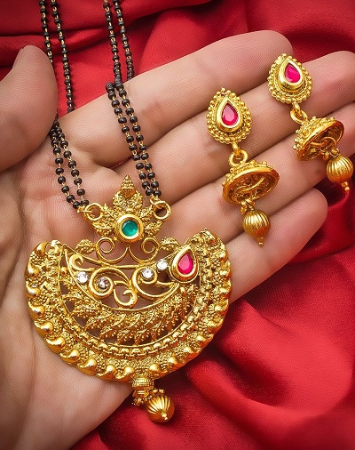Double Chain Heavy Mangalsutra With Matching Earrings