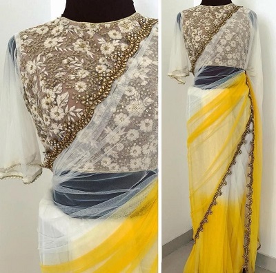 Heavily Embellished Blouse With Multi Shaded Saree