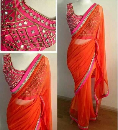 New model blouse with plain saree