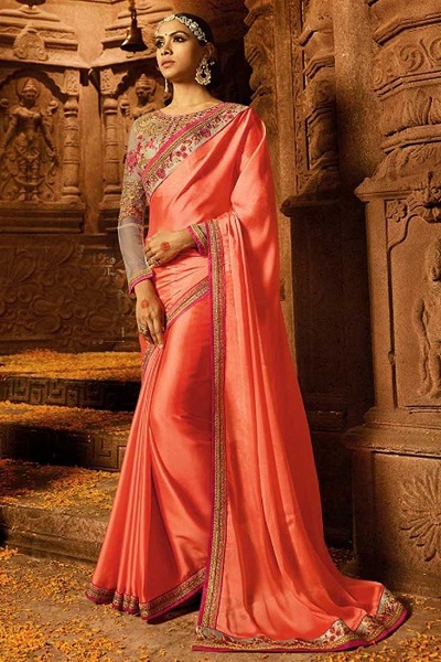 Partywear plain saree with designer blouse