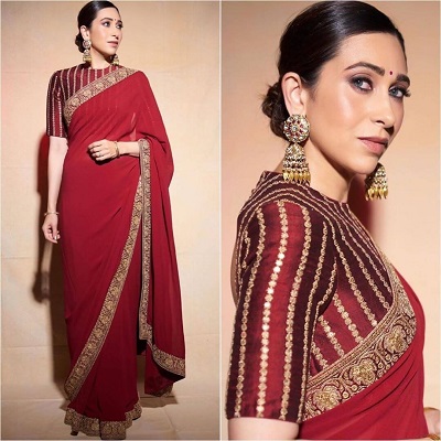 Plain Maroon Saree With Silk Maroon Heavy Blouse