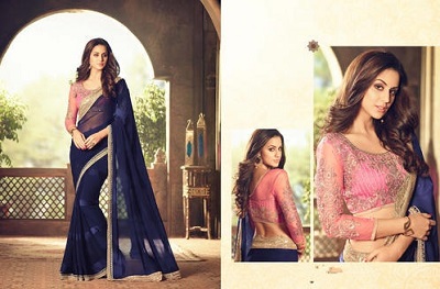 Plain saree with heavy embroidered blouse