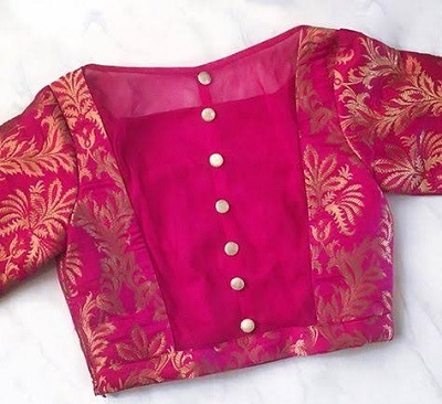 Sheer fabric Banarasi blouse design