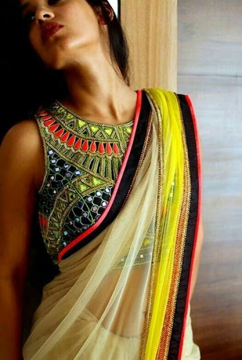 Simple Chiffon Saree With Heavy Multicolor Blouse